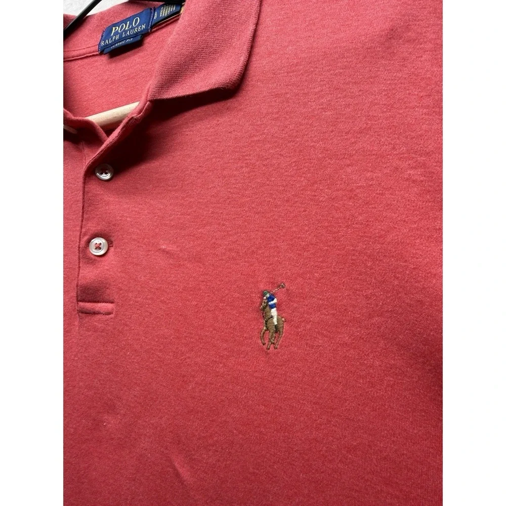 Polo Ralph Lauren Custom Slim Fit Polo Shirt Men's L Red Soft Touch Flesh Pony